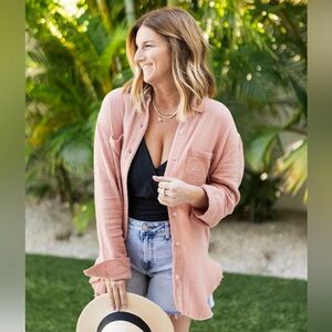 LA MIEL Mauve Button-Front Gauze Shirt